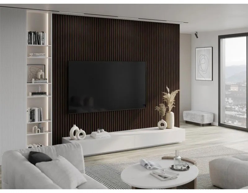 Mexen Lam-F, akustické stenové lamely 275 × 30 cm, plstený podklad 8 mm, technická dyha, eben hnedý, S105-275307-3015-022