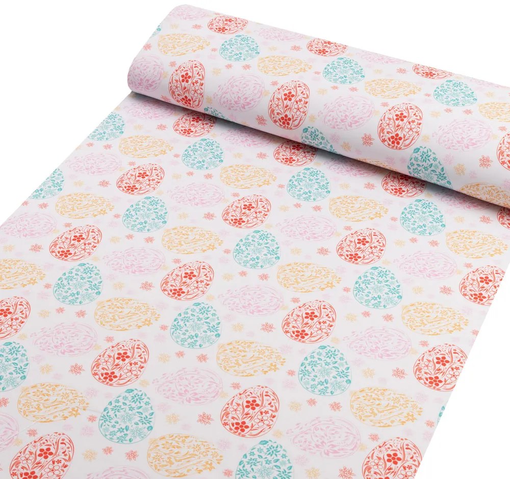 Biante Veľkonočný teflónový behúň na stôl TF-106 Farebné kraslice na bielom 20x140 cm