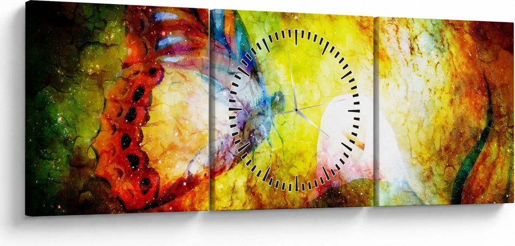 Obraz - Kozmický motýľ (s hodinami) (90x30 cm)