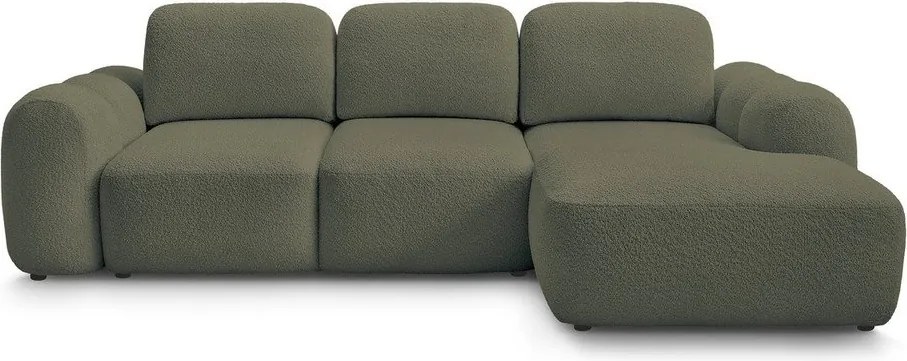 Zelená rozkladacia/s úložným priestorom rohová pohovka z textílie buklé (pravý roh/s leňoškou) Montaigne – Bobochic Paris