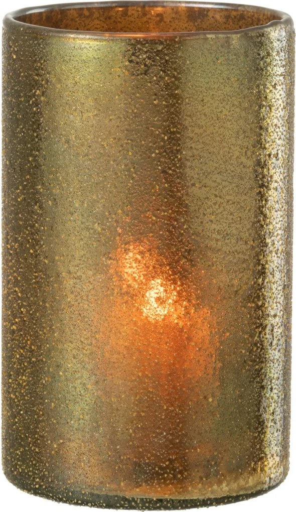 Zlatý vysoký sklenený svietnik s pieskovým efektom – 12*12*20 cm