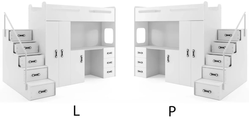 Interbeds MAX 4 poschodová posteľ 258x180 komplet + matrac + písací stôl + šatník modro-biela 2025