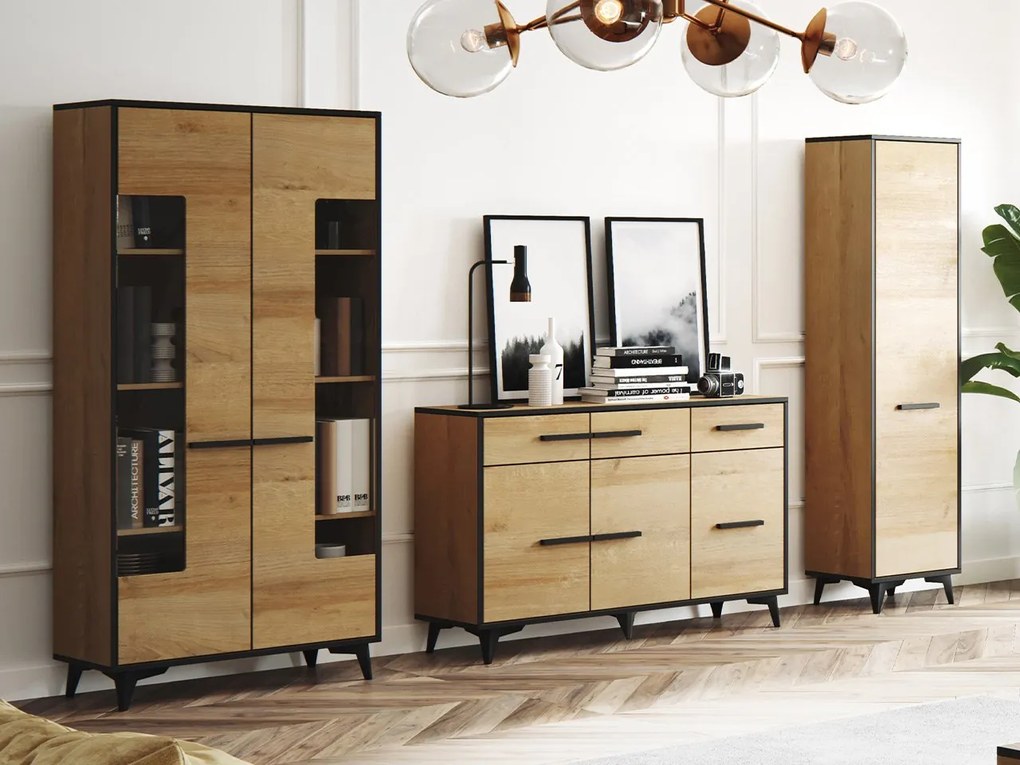 Nábytok do obývacej izby Lilly II, Osvetlenie: osvetlenie LED biele, Farba:: shirin walnut / shirin walnut + čierna