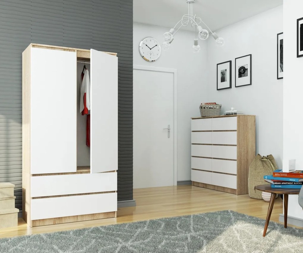 Šatníková skriňa Star 90 cm dub sonoma/biela