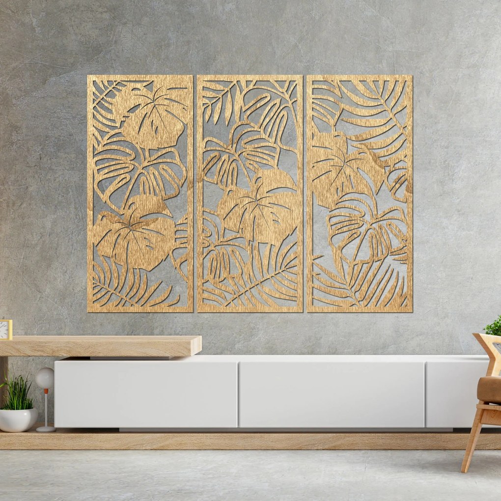 SENTOP | Trojdielny obraz na stenu s listom monstera 3D dekorácia | SENTOP PR0533
