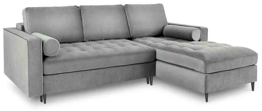 Svetlosivá zamatová rozkladacia rohová pohovka Milo Casa Santo, pravý roh