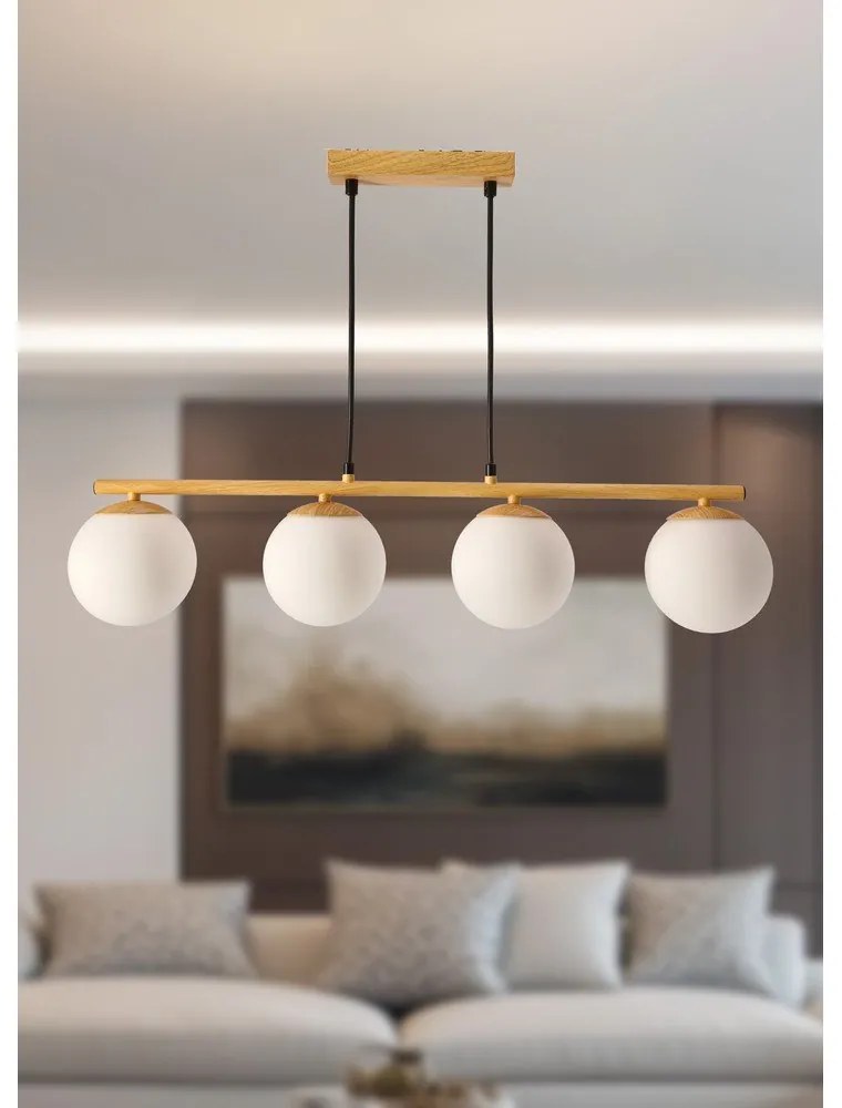 Závesné svietidlo so skleneným tienidlom v bielo-prírodnej farbe Carrine – Candellux Lighting