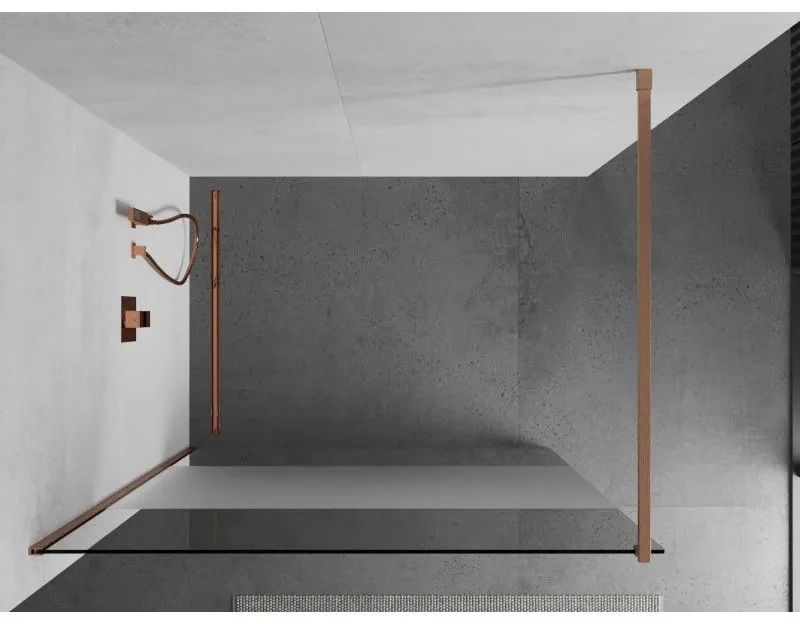 Mexen Kioto, sprchová zástena Walk-In 140 x 200 cm, 8mm číre sklo-námraza, medený matný profil, 800-140-101-65-35