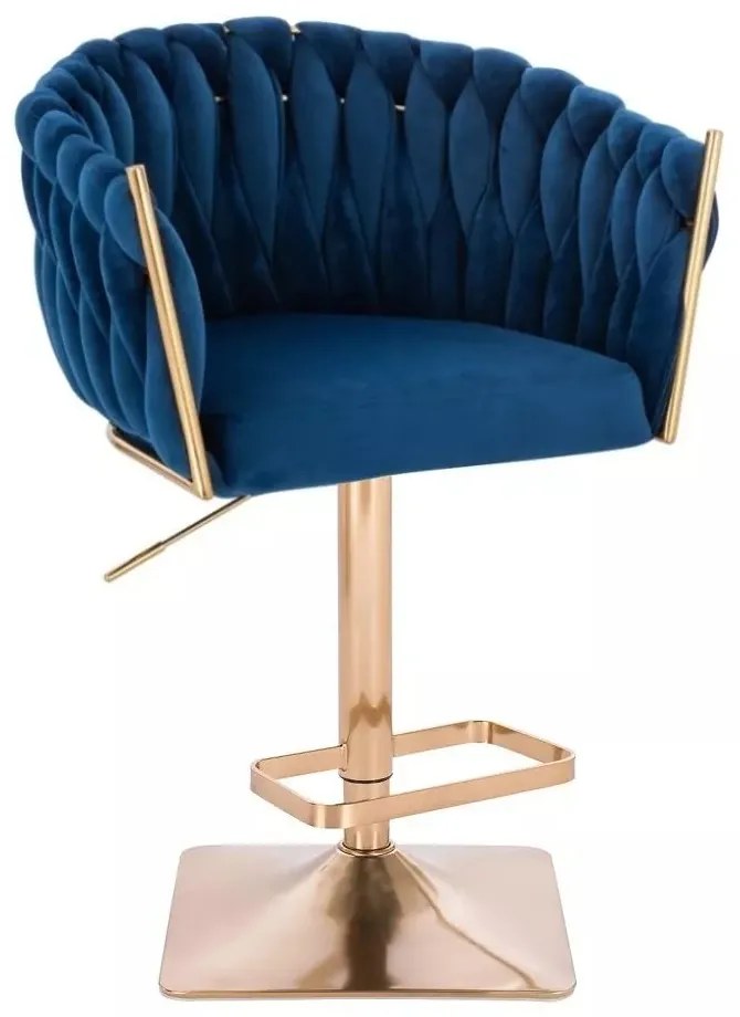 LuxuryForm DESIGN Barová stolička NORDEN VELUR na zlatej hranatej podstave - modrá
