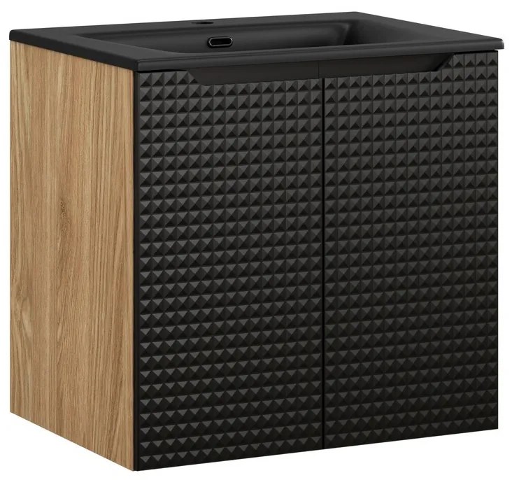 Závěsná skříňka Luxor Black Sky II se zápustným umyvadlem 60 cm černá/dub olejovaný