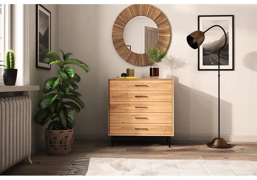 Vysoká komoda z dubového dreva v prírodnej farbe 97x95 cm Abies - The Beds