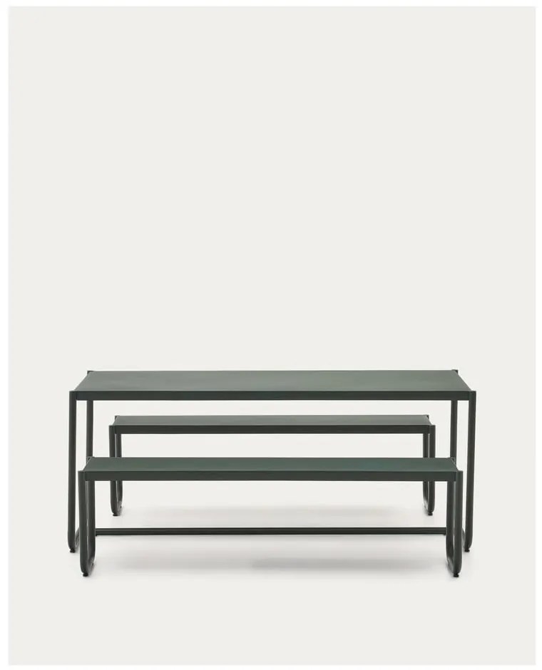 Tmavozelená kovová záhradná jedálenská súprava pre 4 Sotil – Kave Home