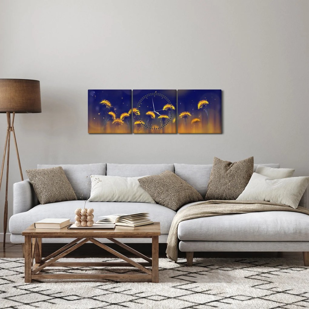 Obraz - Púpavy (s hodinami) (90x30 cm)