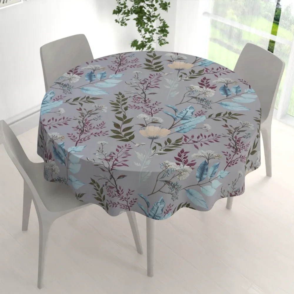Biante Bavlnený okrúhly obrus Sandra SA-621 Jesenné vetvičky na modrosivom Ø 120 cm