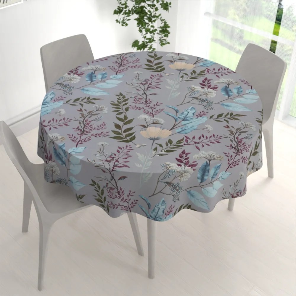 Biante Bavlnený okrúhly obrus Sandra SA-621 Jesenné vetvičky na modrosivom Ø 70 cm