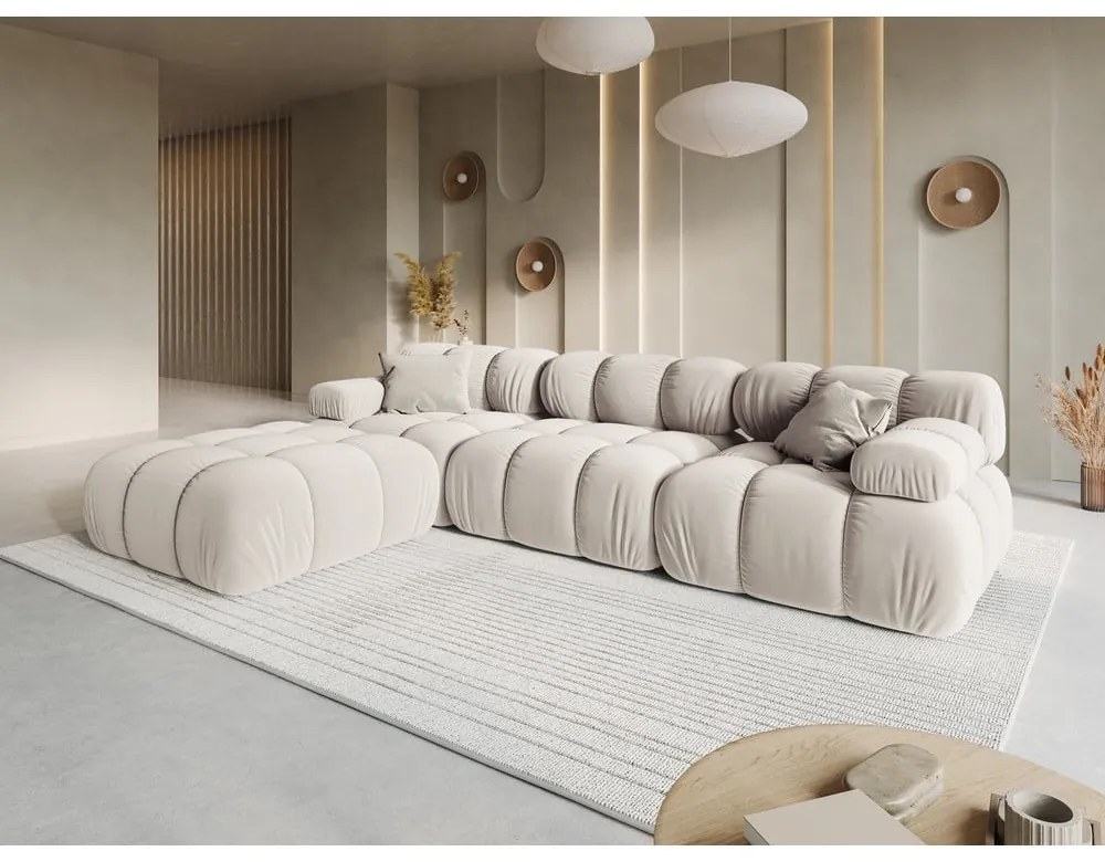 Béžová zamatová modulárna rohová pohovka (variabilná) Bellis – Micadoni