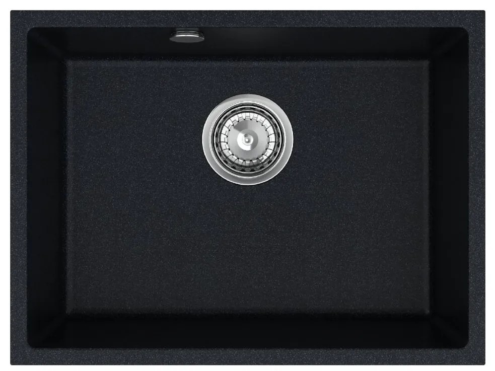 Sink Quality Crypton 60, kuchynský granitový drez 535x400x205 mm + chrómový sifón, čierna škvrnitá, SKQ-CRY.B.1KBO.60.X