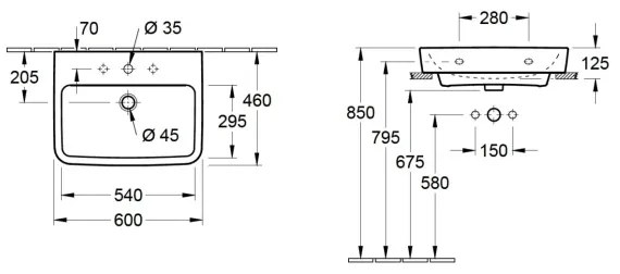Villeroy & Boch 4A416G01 - Závesné umývadlo O.NOVO 60x46 cm keramika/biela