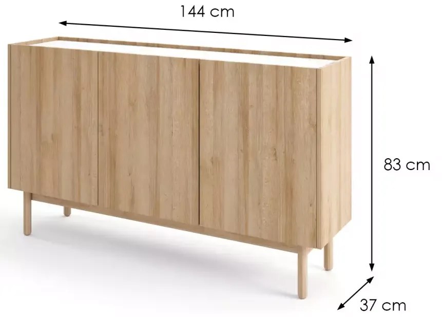 Komoda Boho La 144x83 cm dub riviéra/bílý mramor