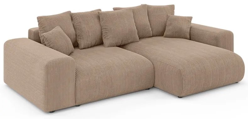 Béžová menčestrová rozkladacia rohová pohovka s úložným priestorom (variabilný roh) Luma – Ropez