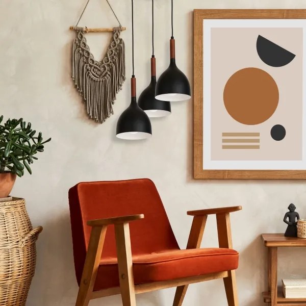 Luster na lanku NOAK WOOD 3xE27/15W/230V čierna/buk