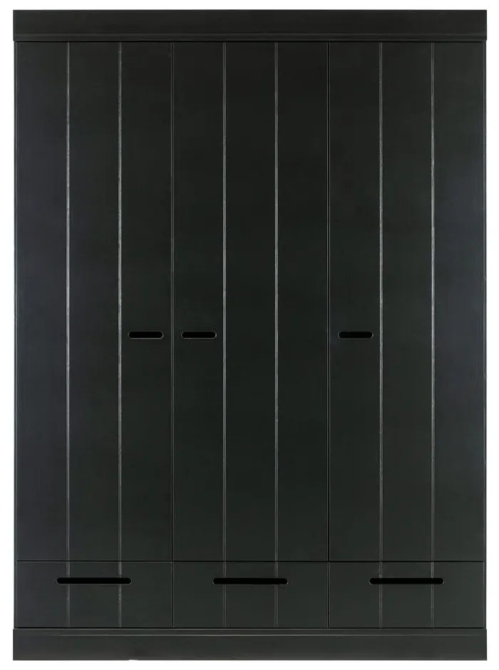 Čierna šatníková skriňa s konštrukciou z borovicového dreva WOOOD Connect, šírka 140 cm
