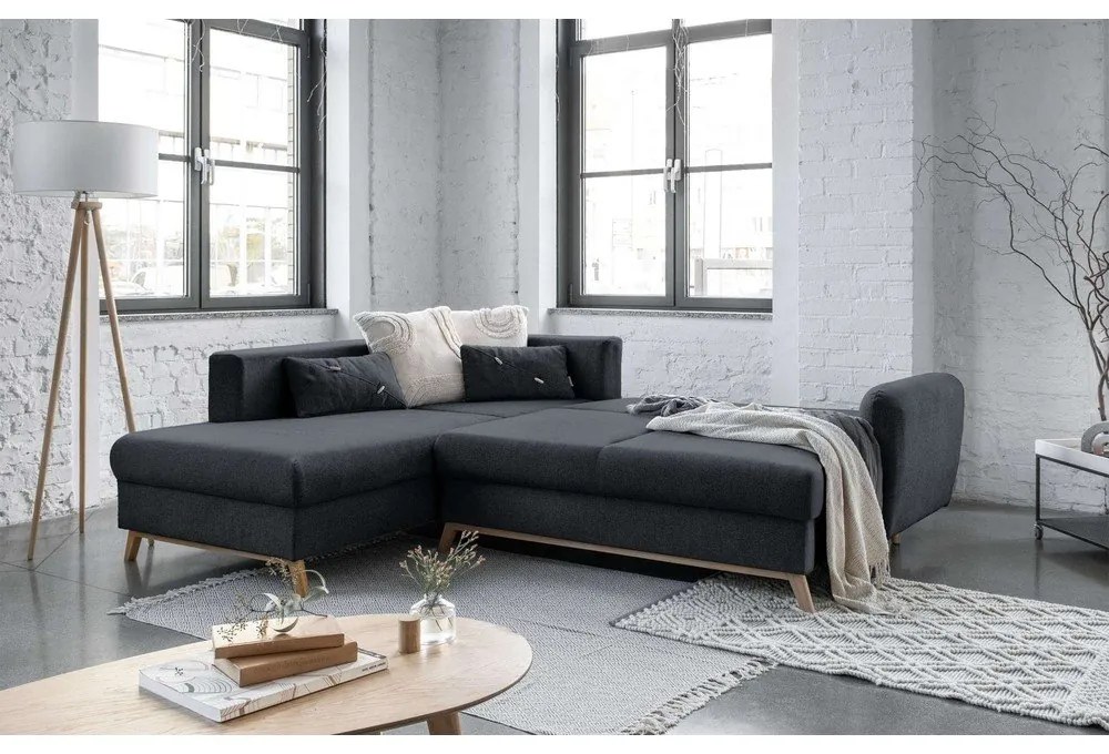 Tmavosivá rozkladacia rohová pohovka Miuform Scandic Lagom L, ľavý roh