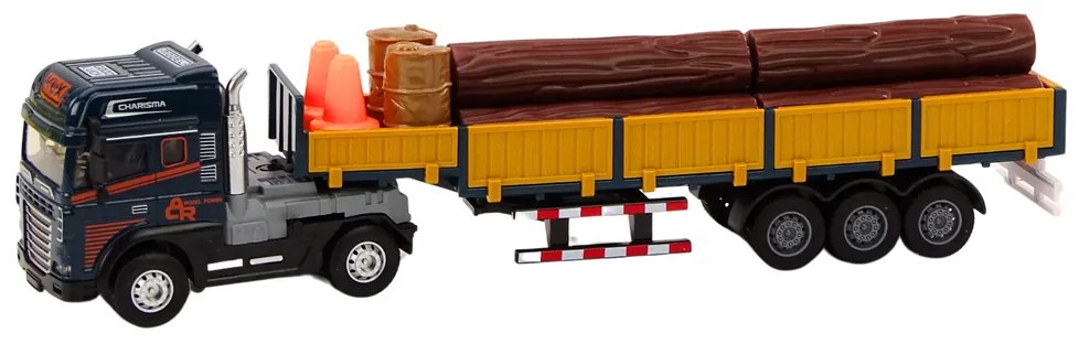 LEAN TOYS Kamión s prívesom a drevom 1:24, svetlá, zvuky – modrá