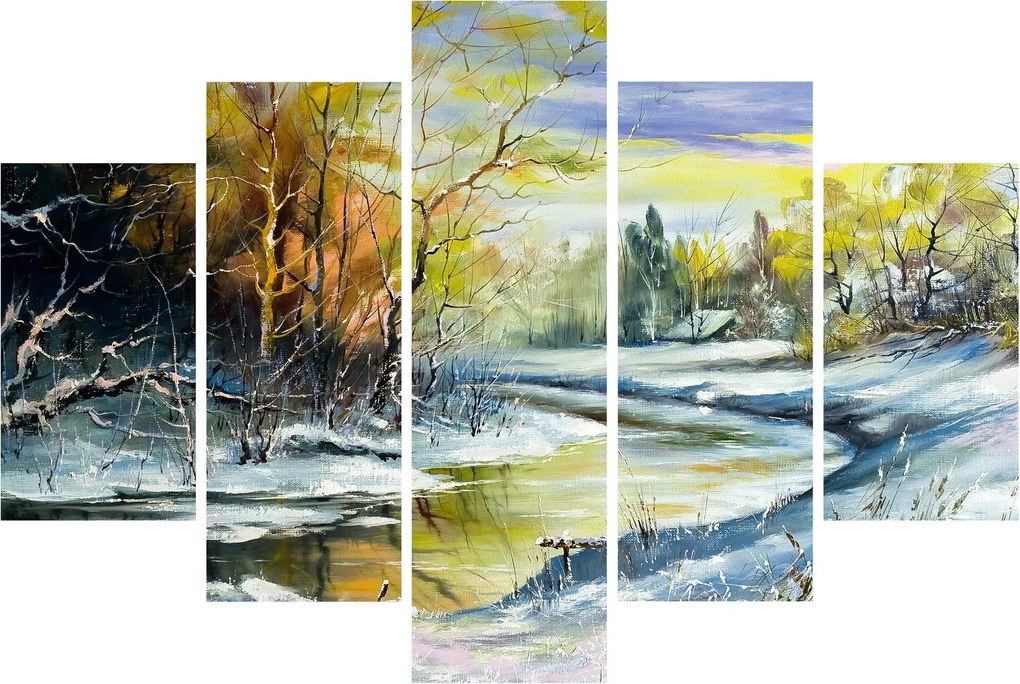 Obraz zimnej rieky, olejomaľba (150x105 cm)