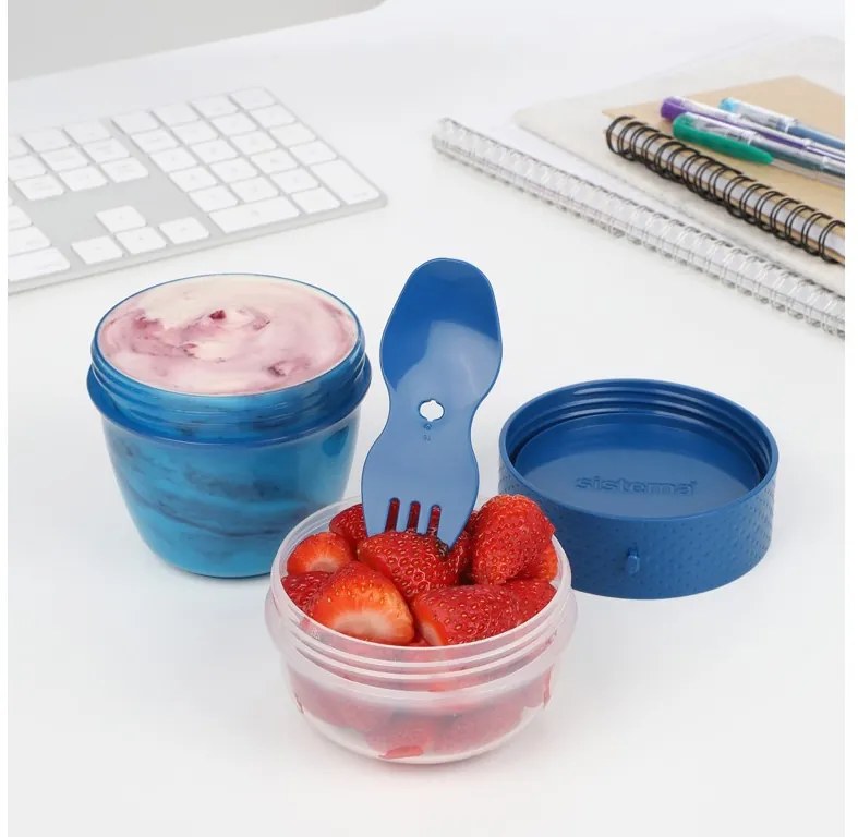 SISTEMA Krabička na jogurt a müsli, 2 komory+lžíce, SISTEMA, mix barev Farba škatuliek SISTEMA: Modrá