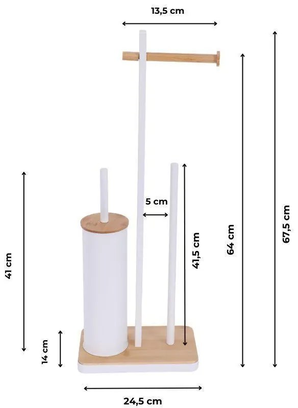 Erga Yami, držiak toaletného papiera s WC kefou a zásobníkom na papier, biela-hnedá, ERG-YKA-P.YAMI-WHT