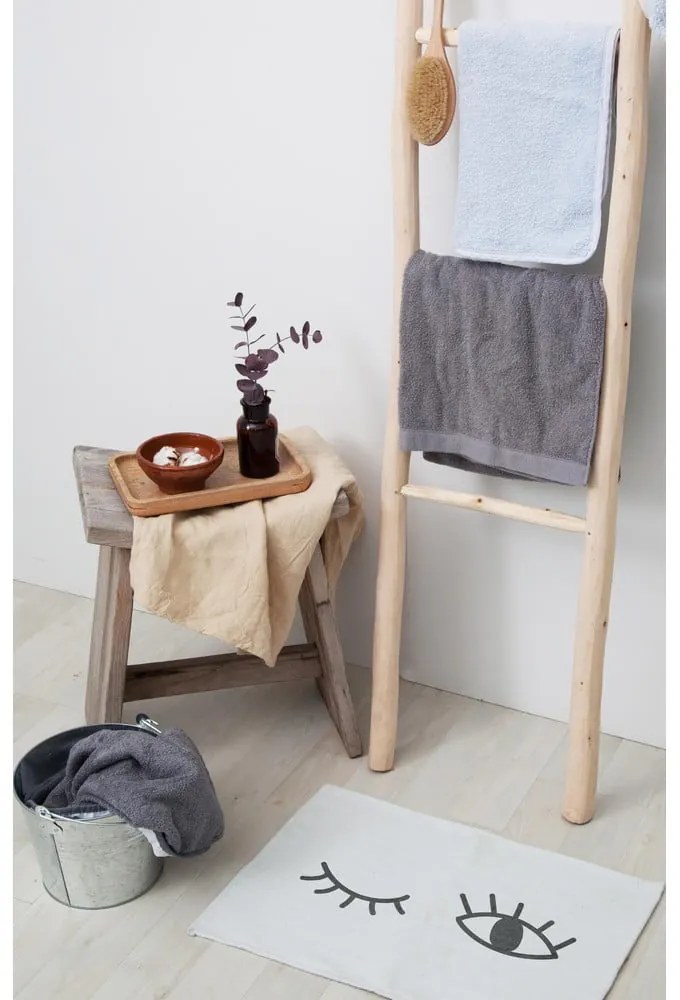 Biela kúpeľňová podložka s prímesou bavlny Really Nice Things Eyes, 40 x 60 cm