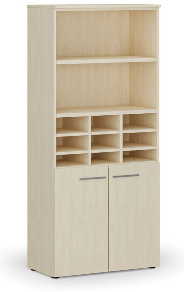 Triediaci regál s dverami PRIMO WOOD, 800 x 420 x 1781 mm, 9 priehradok, breza