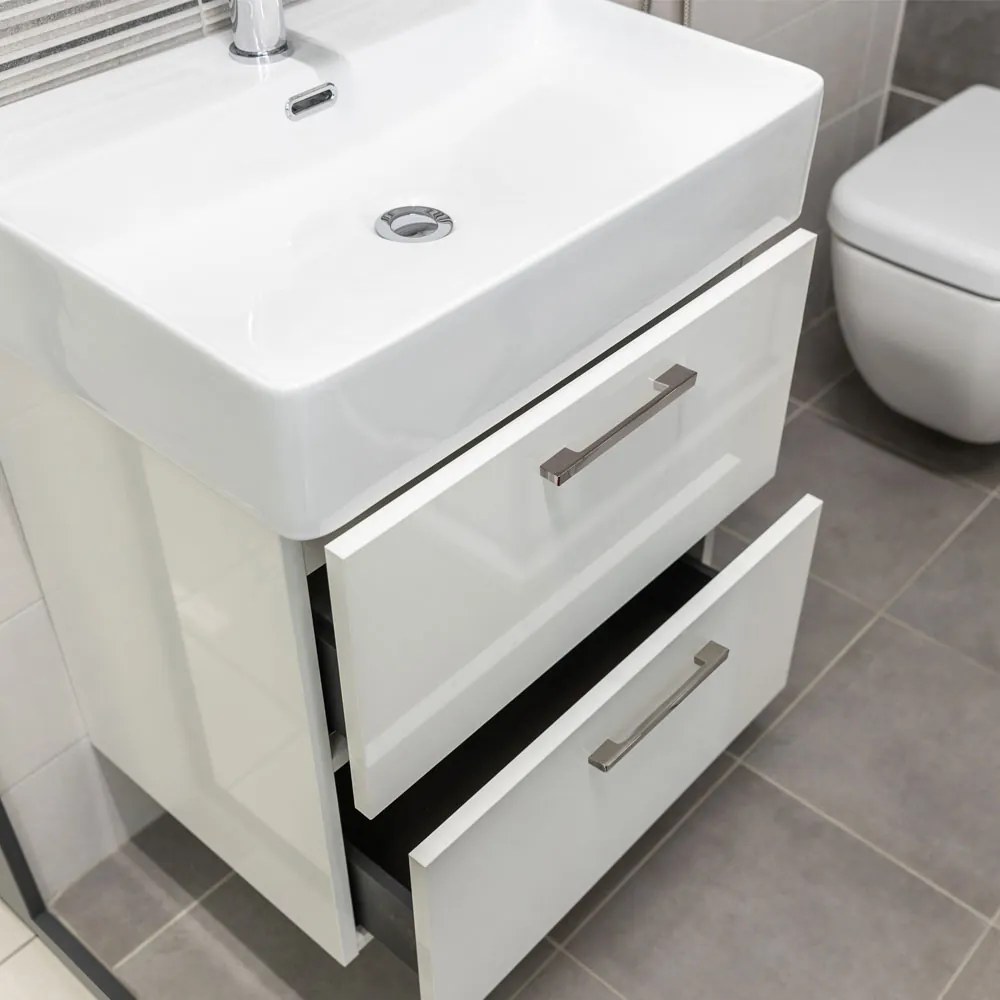 Mereo Mereo, Leny, kúpeľňová skrinka s keramickým umývadlom 50 cm, biela, nové madlo, MER-CN810N