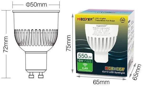 LED Solution Mi-Light MiBoxer RF LED žiarovka RGB+CCT 6W GU10 FUT106