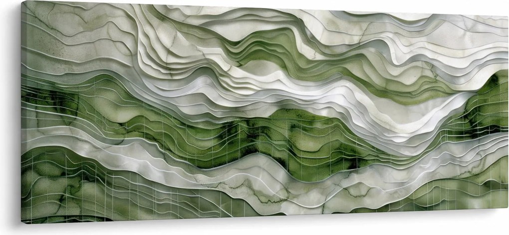 Obraz - Zelenobiele vlnky (120x50 cm)