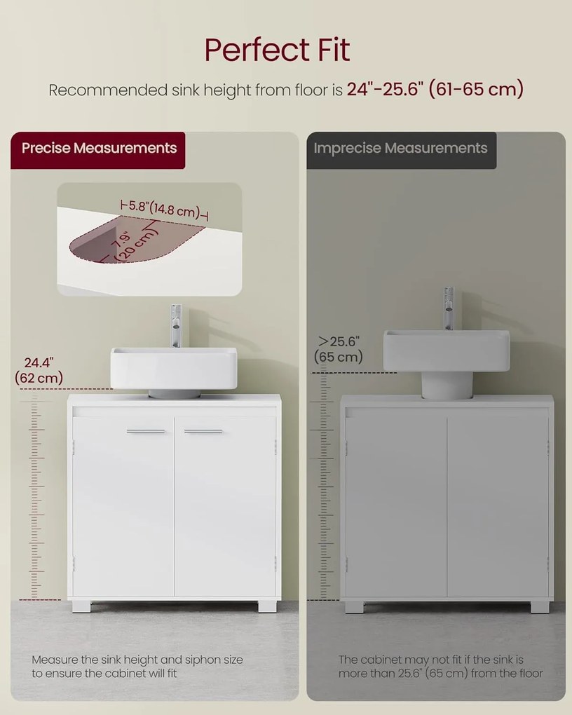 Kúpeľňová skrinka pod umývadlo, 30 x 60 x 60 cm, Oblakovo biela