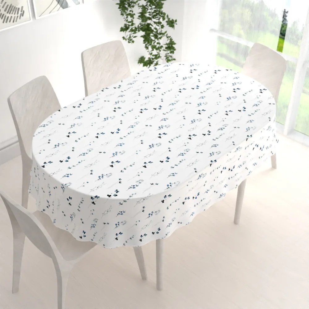 Biante Bavlnený oválny obrus Sandra SA-398 Modré kvietky s motýlikmi 60x100 cm
