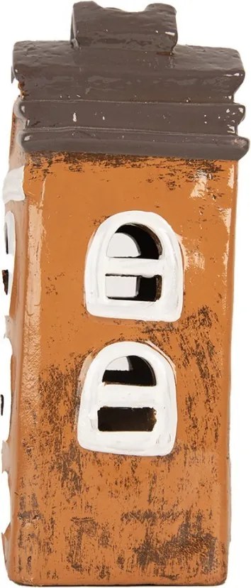 Oranžový keramický svietnik na čajovú sviečku domček Village - 13*10*23 cm