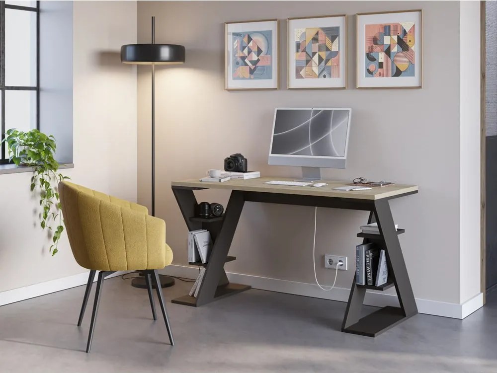 Pracovný stôl s doskou v dubovom dekore 60x137 cm Butterfly – Marckeric