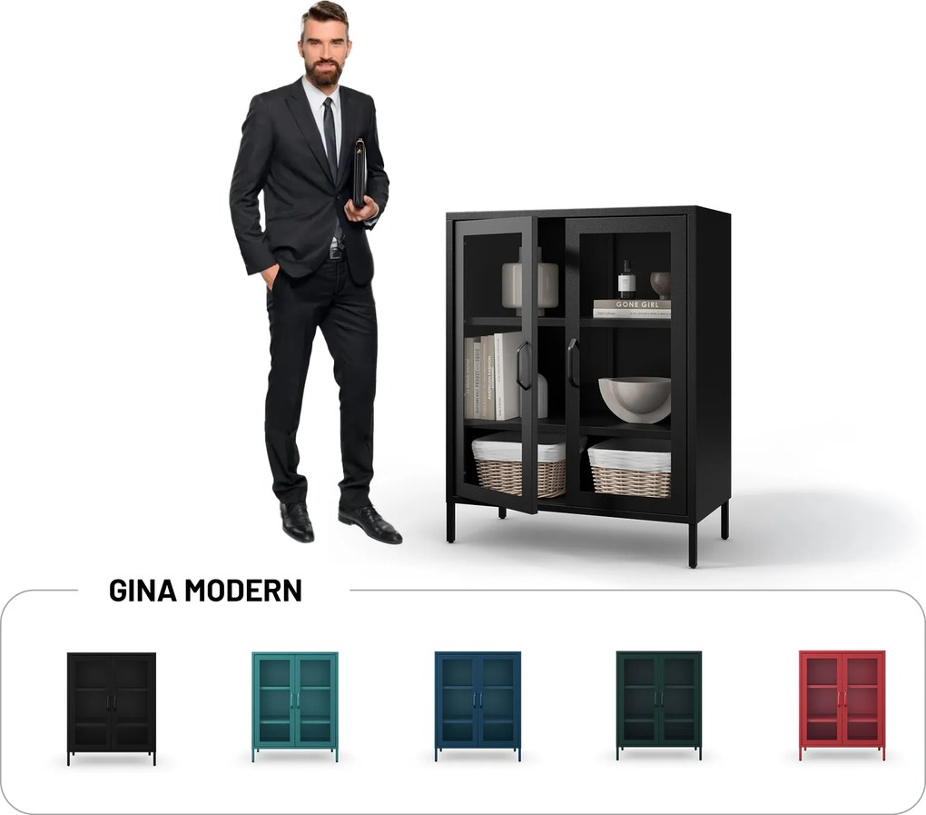 Čierna nízká sklenená vitrína GINA Modern 800 x 1015 x 400 mm