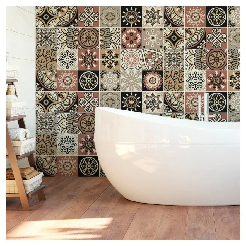 Sada 24 nástenných samolepiek Ambiance Wall Stickers Tiles Piura, 10 × 10 cm