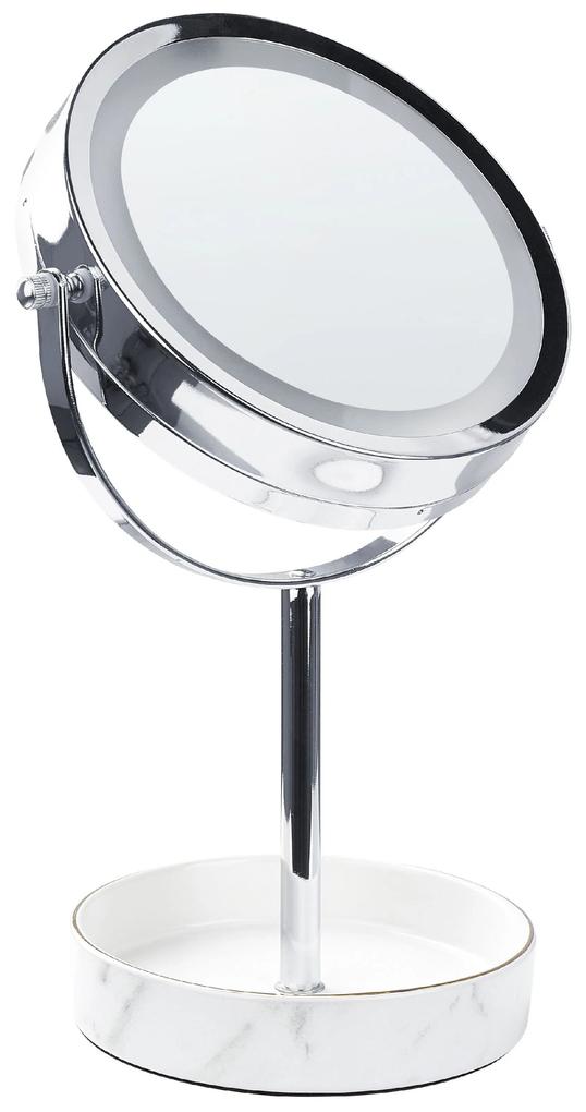 Kozmetické LED zrkadlo ø 26 cm strieborná/biela SAVOIE Beliani