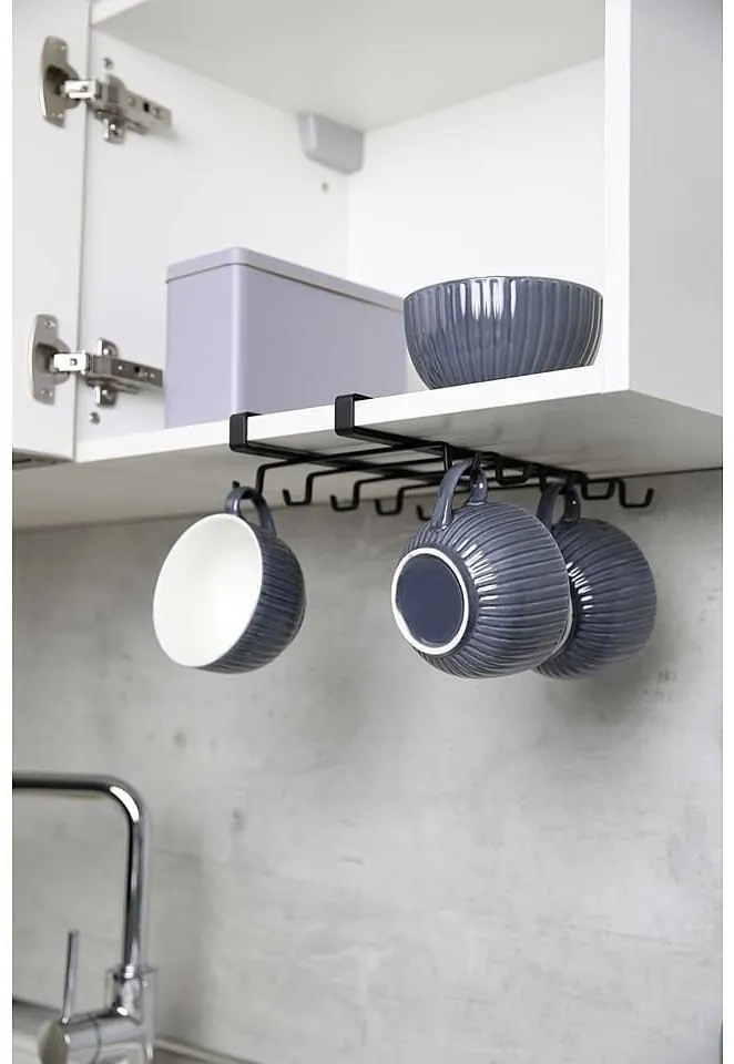 usporadejto.cz Držiak na hrnčeky s 10 háčikmi, závesný pod policu, bez montáže, MERLIN, čierny