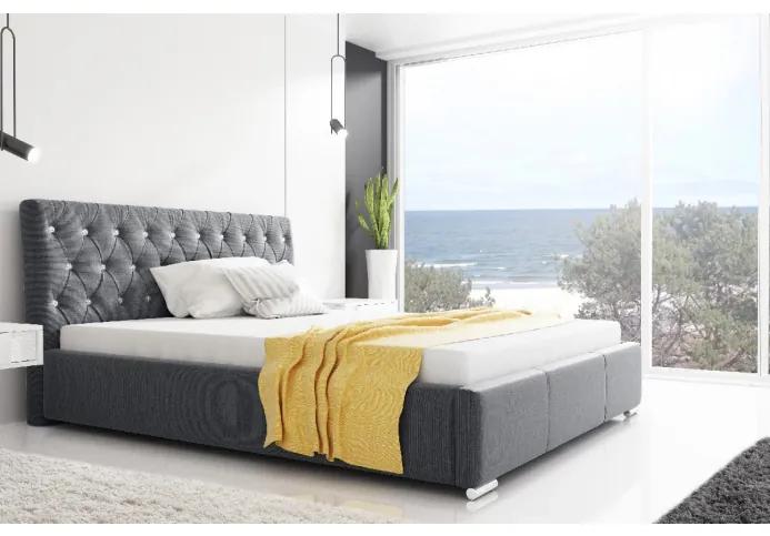 Dizajnová posteľ Adelaide s vysokým čelom a úložným priestorom 200 x 200, šedomodrá