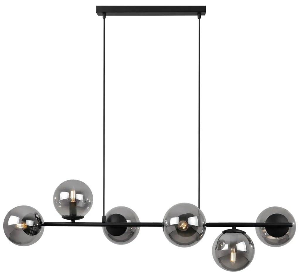 Závesne svietidlo Paris, 6x grafitové sklenené tienidlo, B