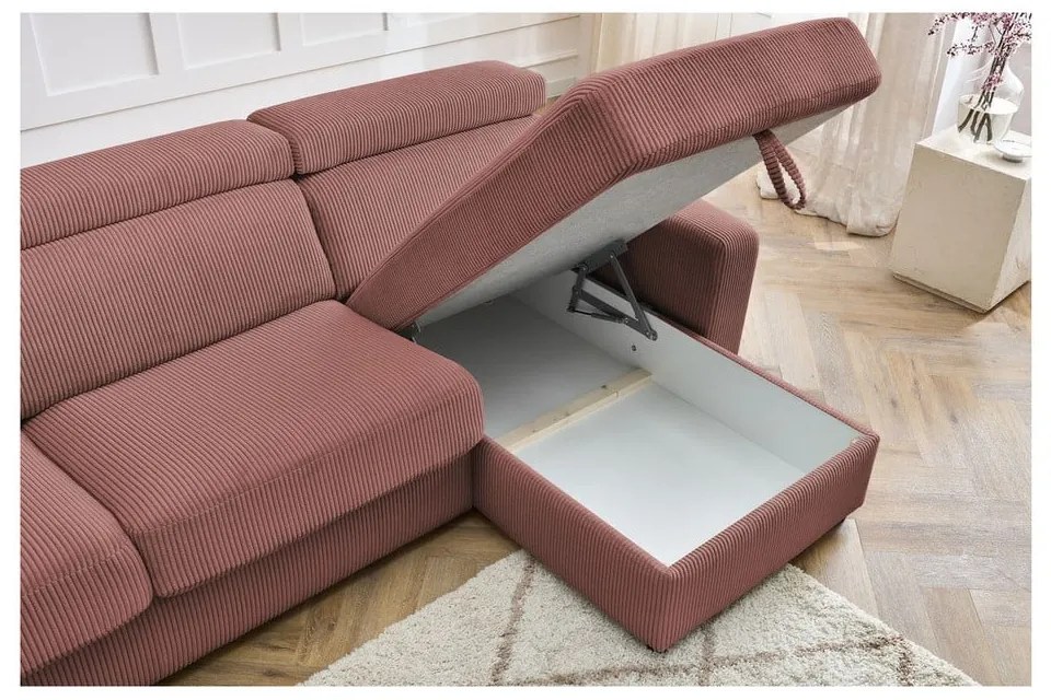 Ružová menčestrová rozkladacia rohová pohovka (variabilná) Monaco – Bobochic Paris