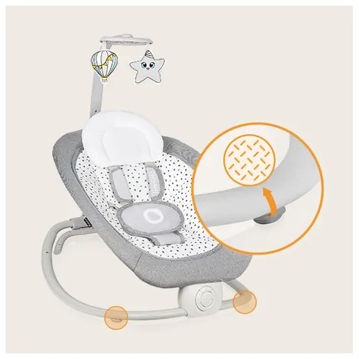 Lionelo - Detské vibrujúce hojdacie lehátko s melódiou PASCAL 2xAA sivé