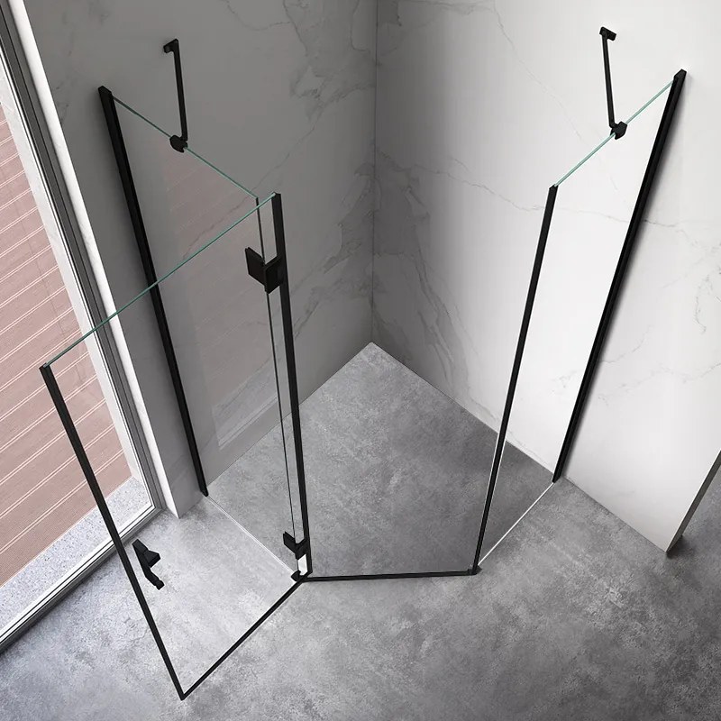 BPS-koupelny Päťuholníkový sprchový kút KZ10B BL 90x90 čierna/transparent - bez vaničky