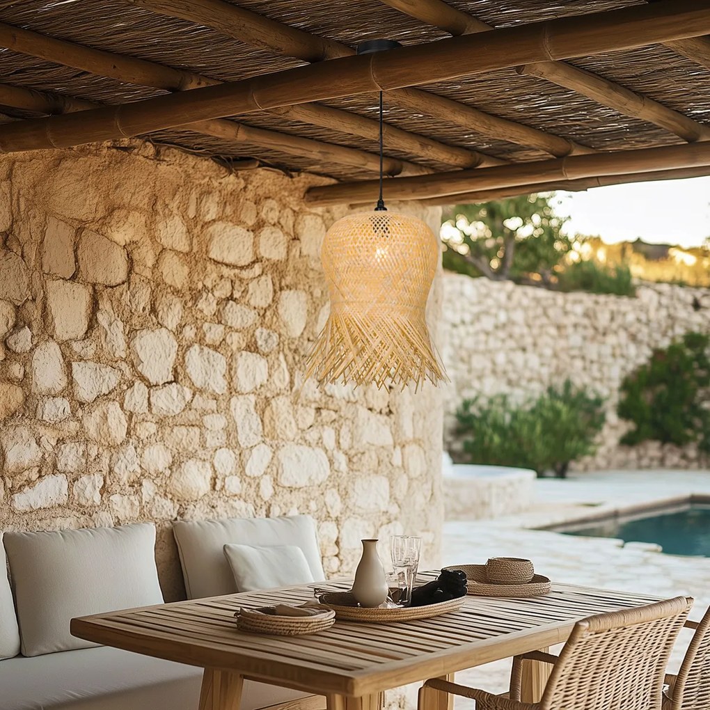 Orientálne vonkajšie závesné svietidlo bambus IP44 - Carlos